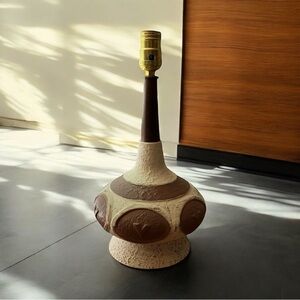 Vintage MCM Atomic Era Wood Ceramic Genie Lantern Bottle Accent Table Lamp